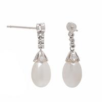 White Gold, Diamond, and Cultured Pearl Earrings
