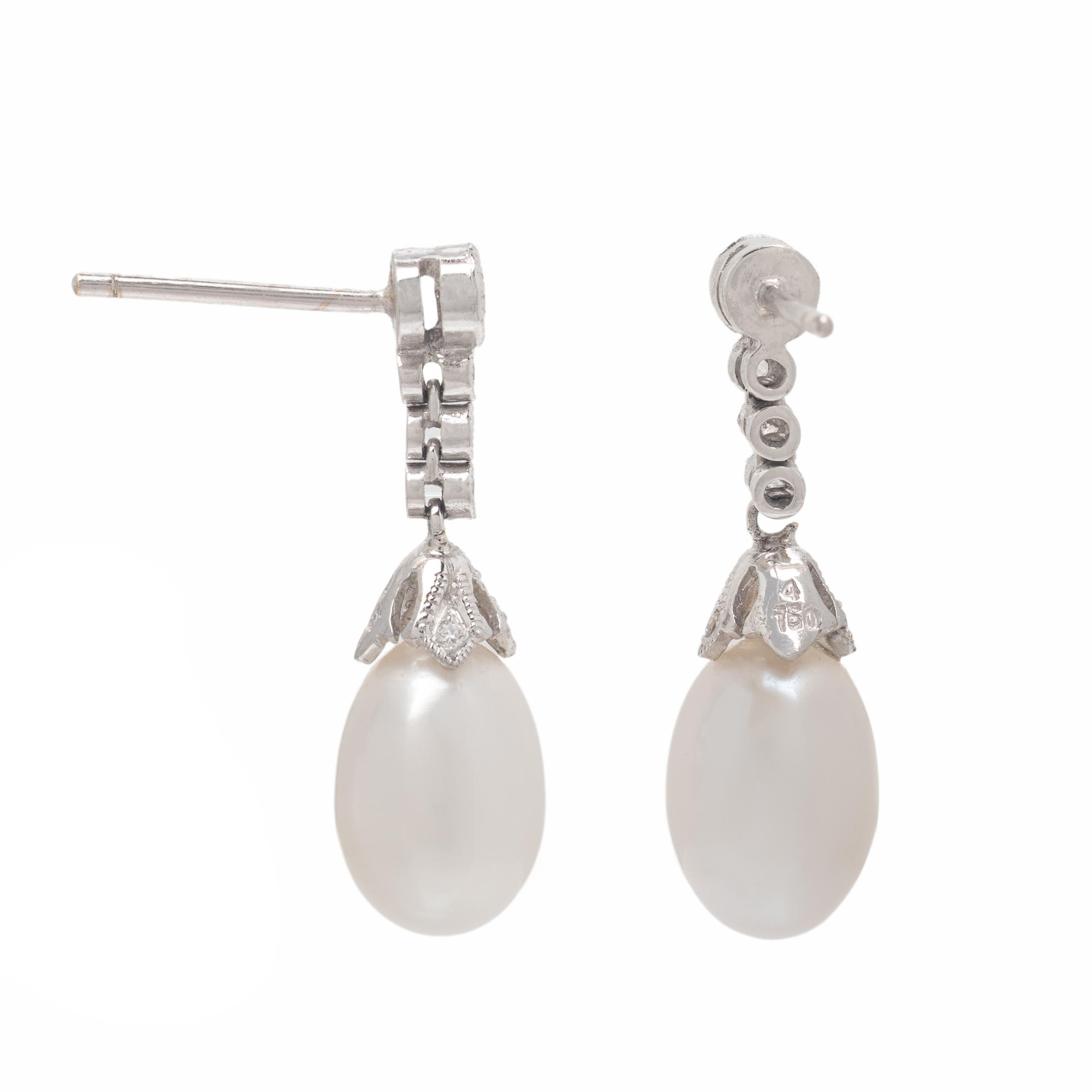 White Gold, Diamond, and Cultured Pearl Earrings