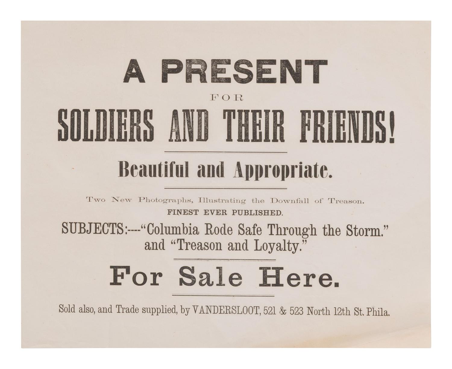 [CIVIL WAR]. Broadside advertising photographs "Illustrating the Downfall of Treason."