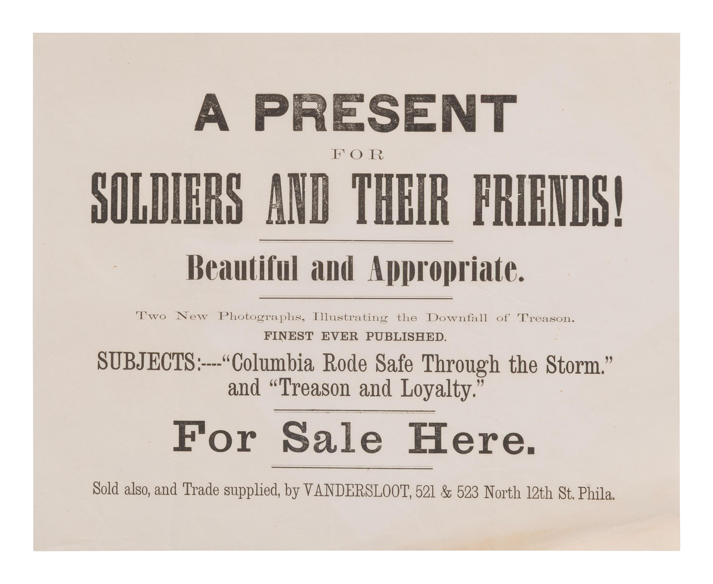 [CIVIL WAR]. Broadside advertising photographs "Illustrating the Downfall of Treason."