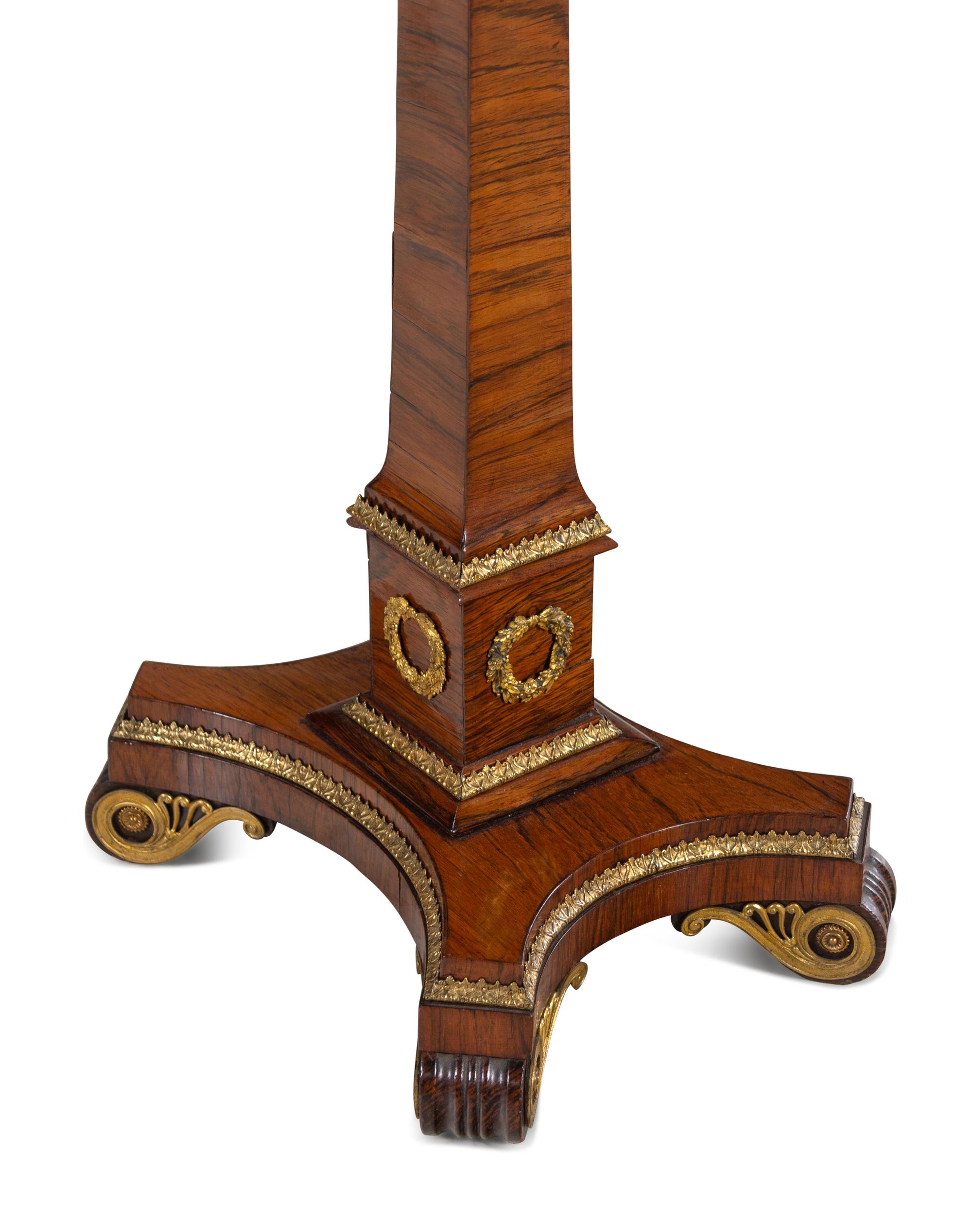 A Regency Gilt Bronze Mounted and Brass Inlaid Rosewood Occasional Table