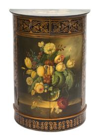 A Painted Demilune Console Cabinet Height 33 x width 23 1/2 x depth 13 inches.