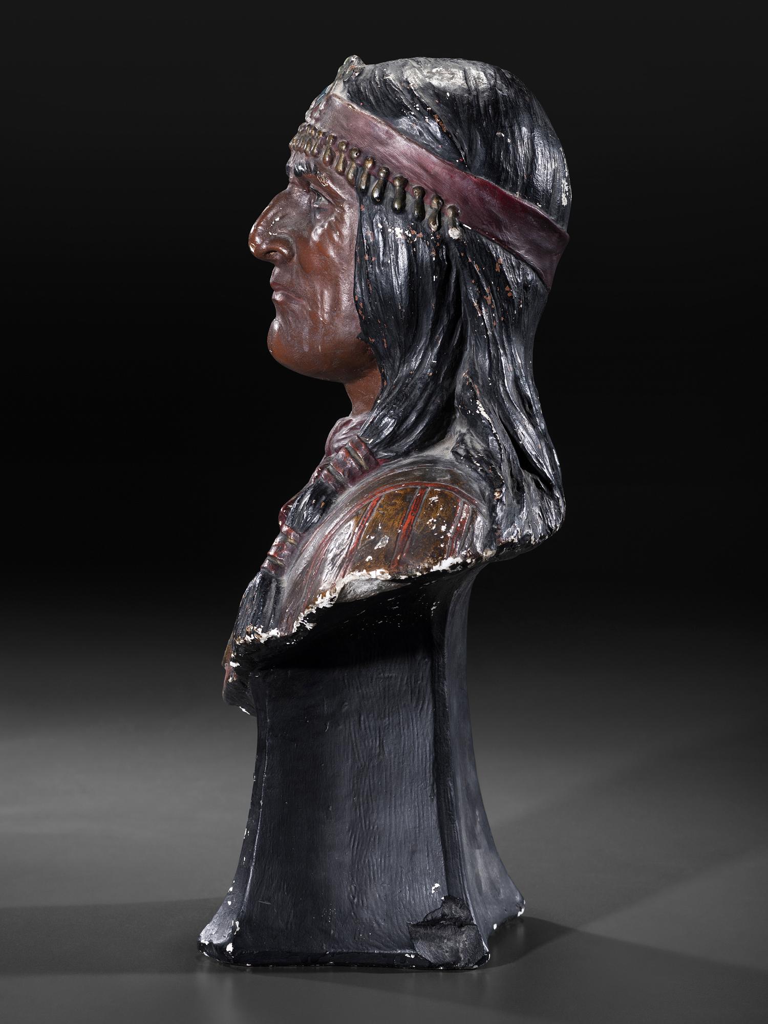 A Painted Chalkware Tobacco Trade Countertop Display Figure of a Chief