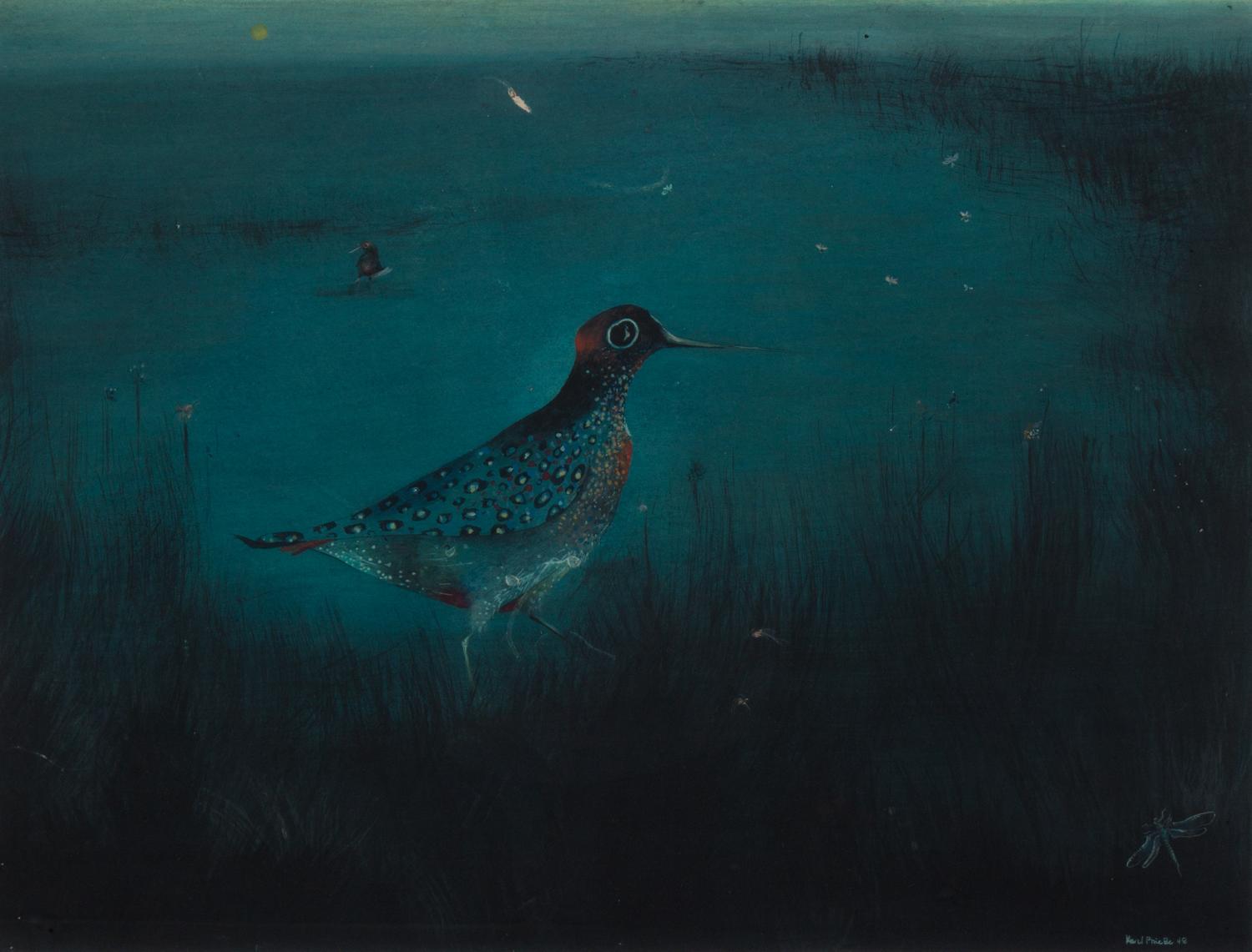Karl Priebe, (Wisconsin, 1914-1976), Songbird with Dragonfly, 1948