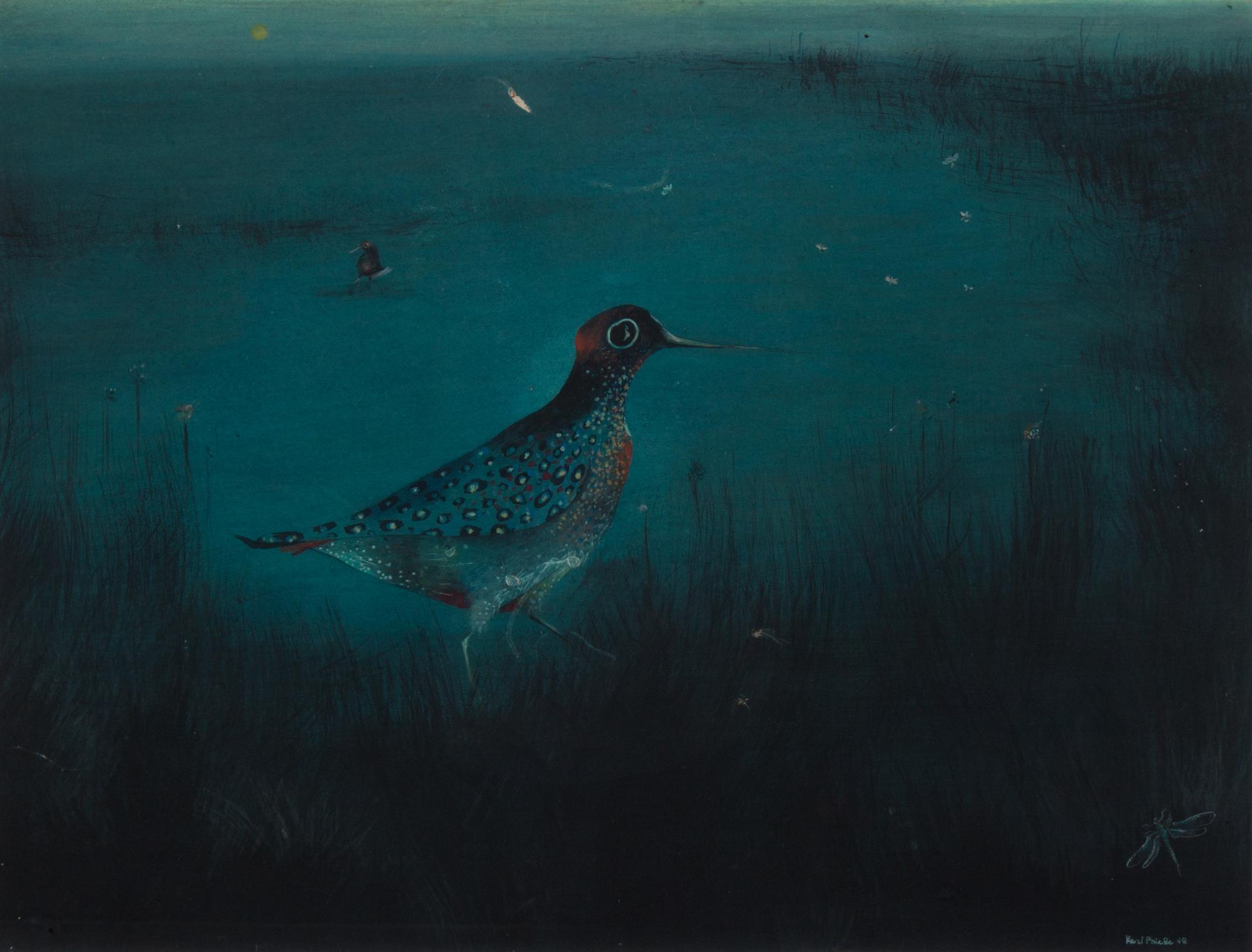 Karl Priebe, (Wisconsin, 1914-1976), Songbird with Dragonfly, 1948