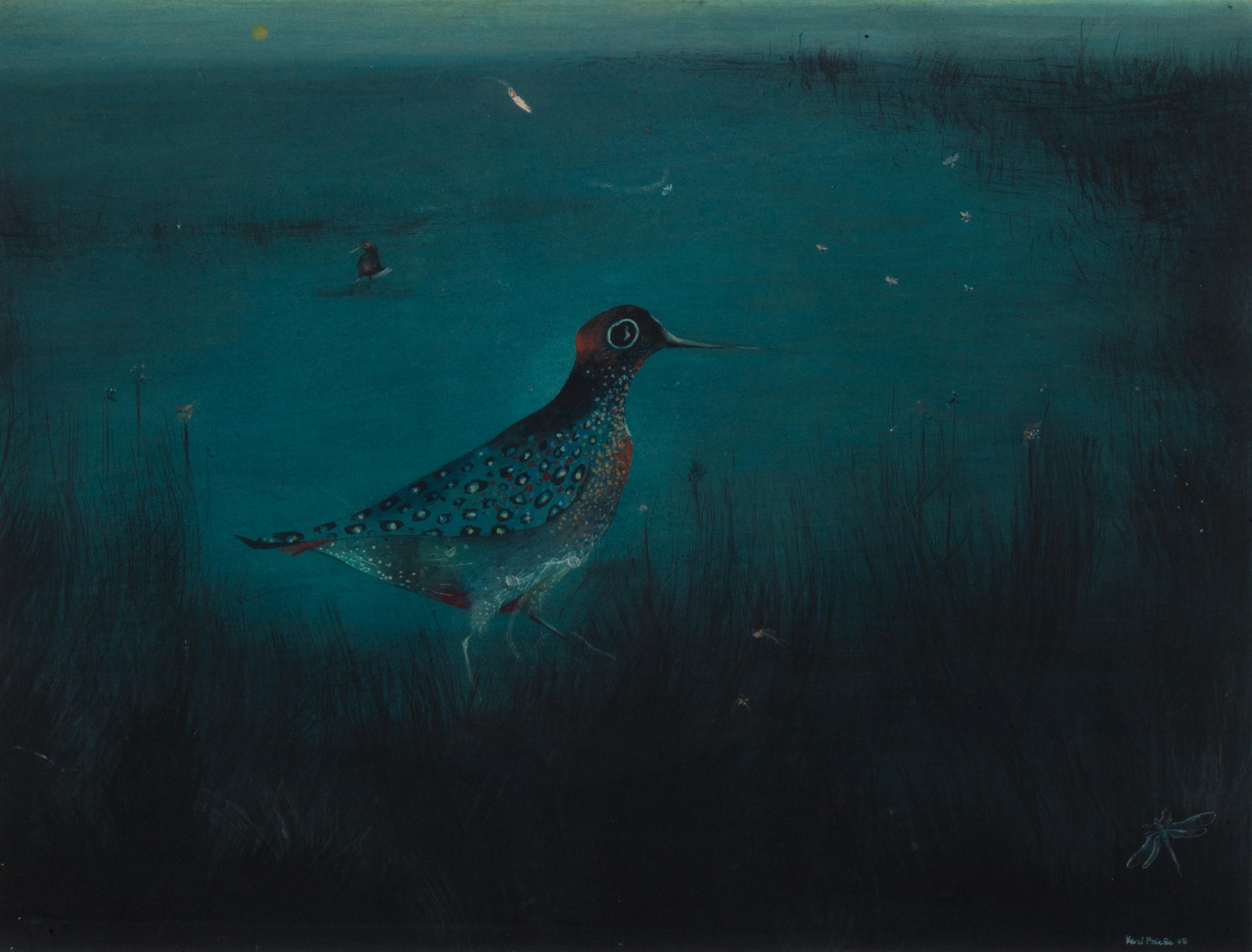 Karl Priebe, (Wisconsin, 1914-1976), Songbird with Dragonfly, 1948