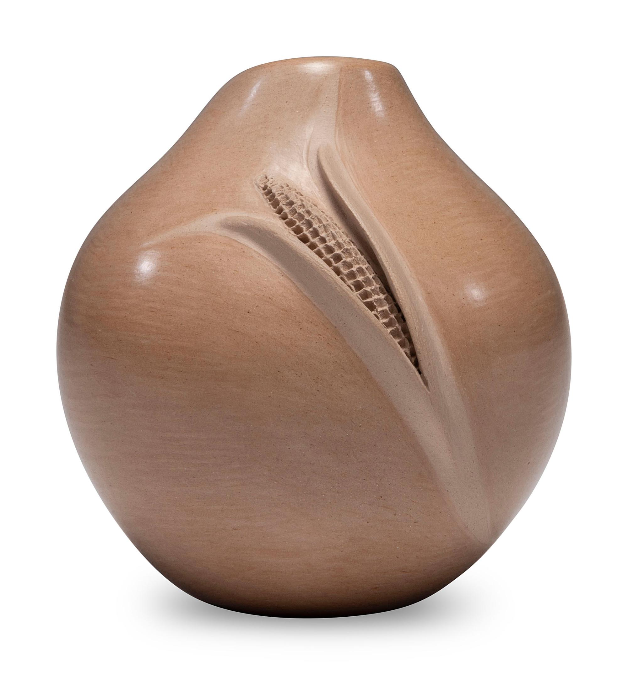 Buff Pottery Jar, with Corn