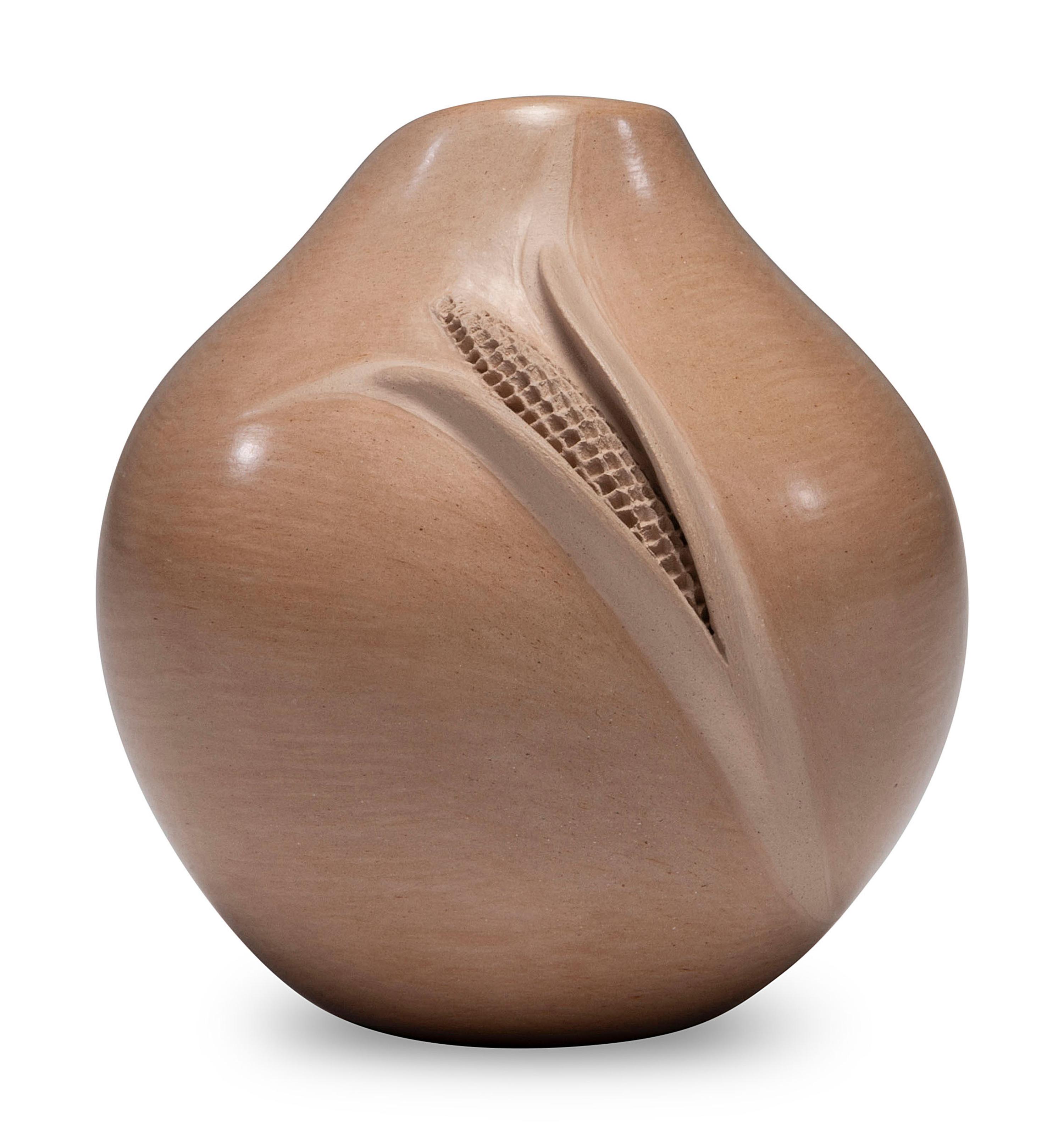 Buff Pottery Jar, with Corn