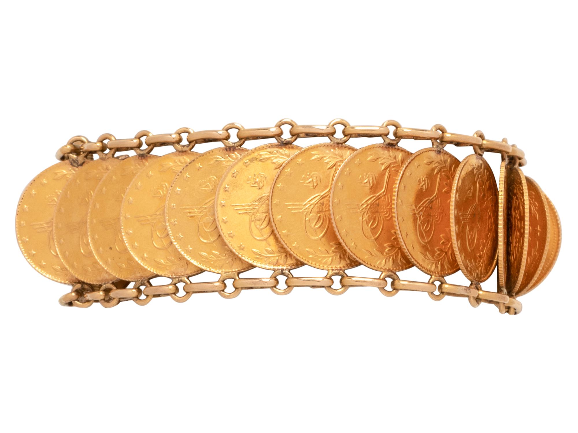 COLLECTION OF YELLOW GOLD AND COIN JEWLERY