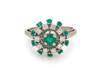 A 14 Karat White Gold, Emerald and Diamond Ring,