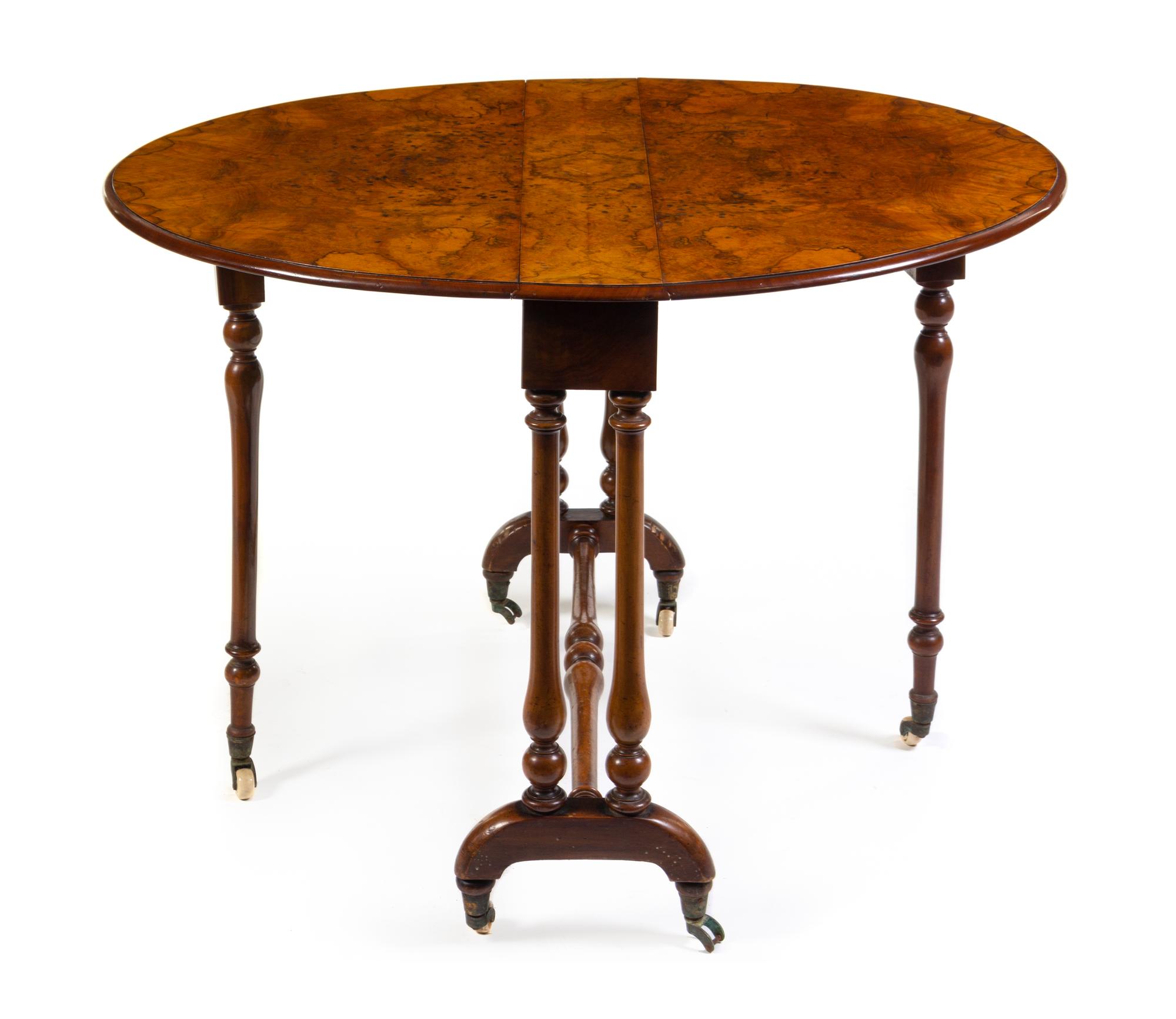 A Victorian Burled Walnut Drop-Leaf Table
