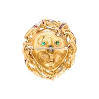 BICOLOR GOLD AND MULTIGEM LION BROOCH