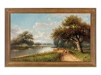 River Landscape with Cows Along a Path
