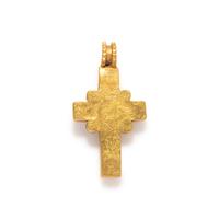 A Byzantine Gold, Carnelian Red and Green Glass Cross Pendant