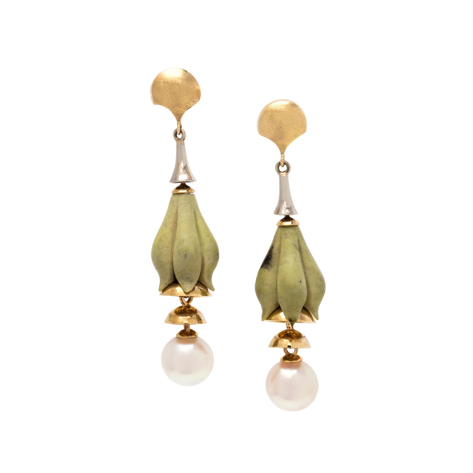 RICHARD KIMBALL, JASPER AND CULTURED PEARL EARRINGS