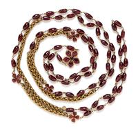 A Chanel Purple Gripoix and Goldtone Necklace, 104" long.
