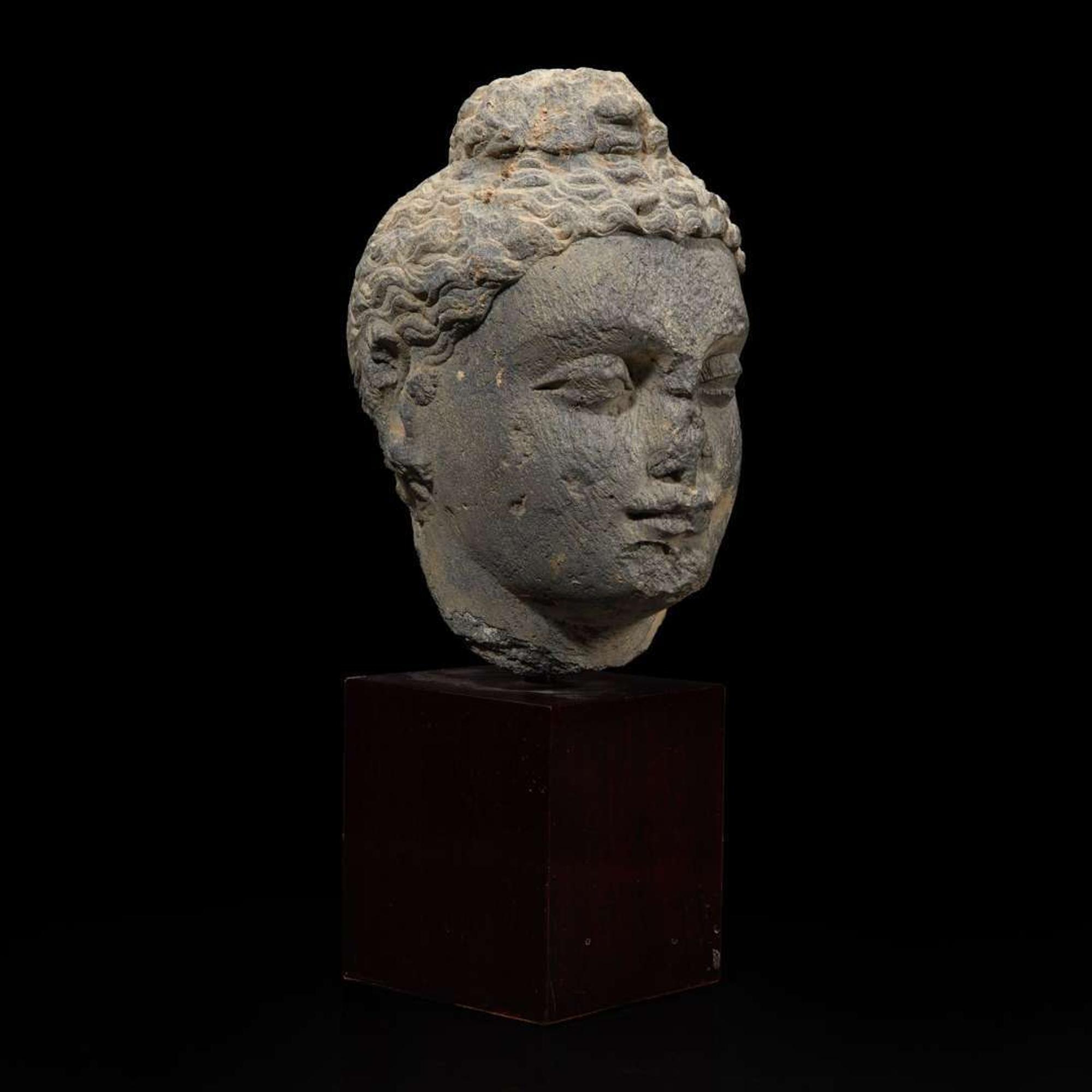 A carved schist head of a Buddha, Gandhara 健陀罗片岩佛首 3rd - 5th Century or earlier ????????