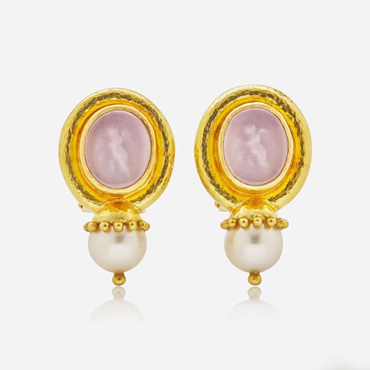 Elizabeth Locke 18K Gold and Pearl Intaglio Earrings