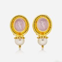 Elizabeth Locke 18K Gold and Pearl Intaglio Earrings