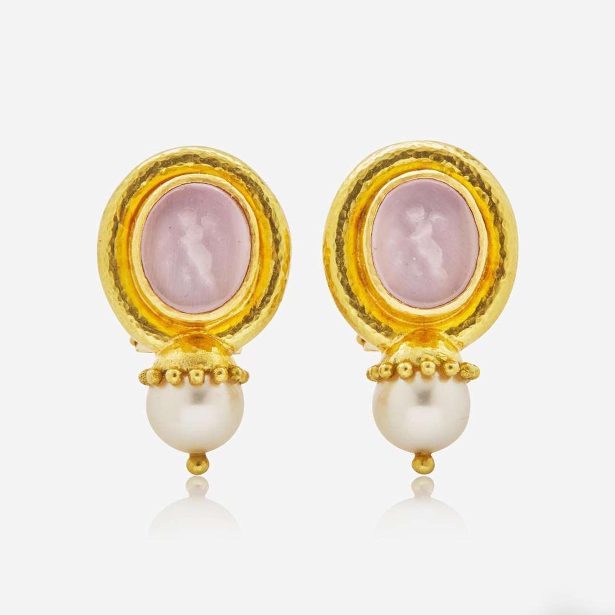 Elizabeth Locke 18K Gold and Pearl Intaglio Earrings