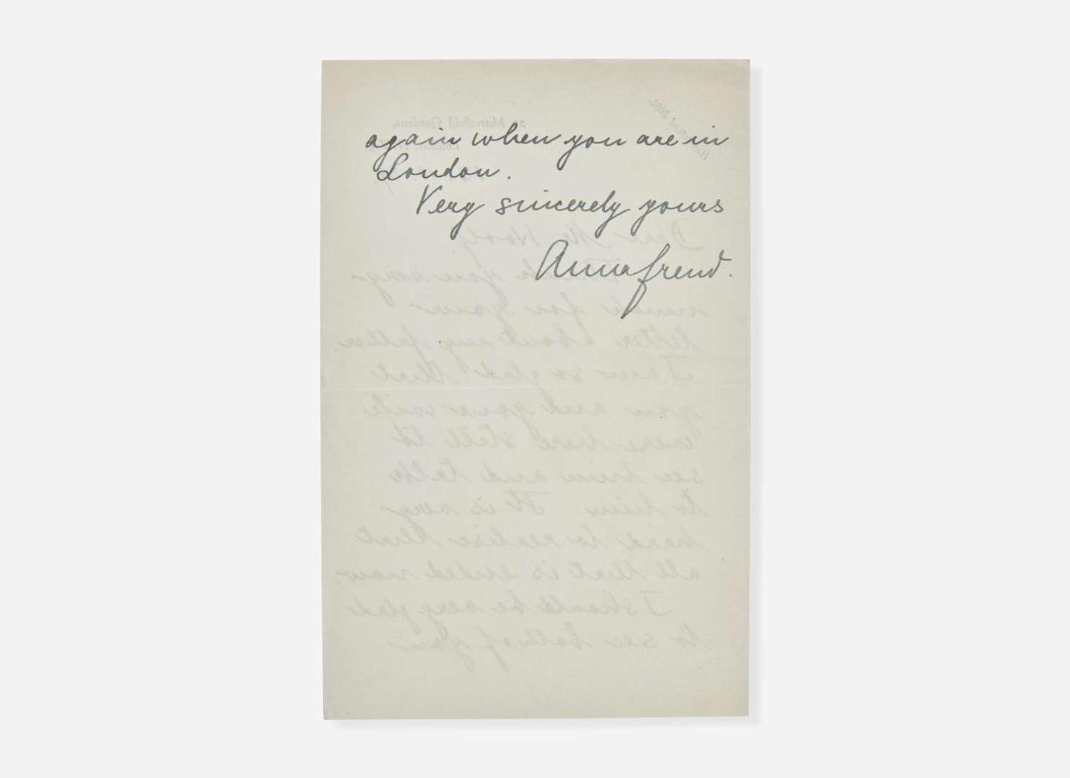 [Psychology] Freud, Sigmund: Autograph Letter, signed