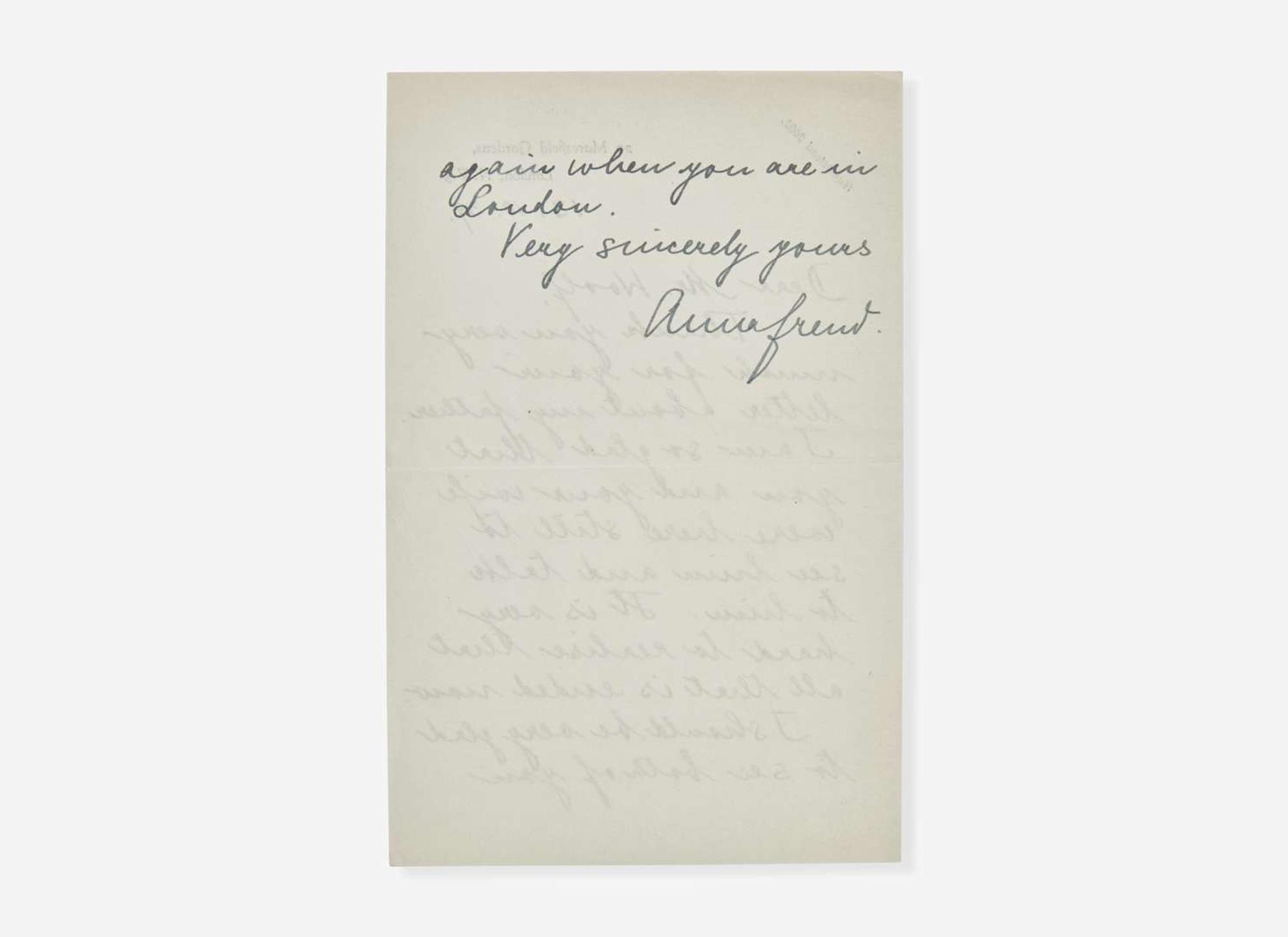 [Psychology] Freud, Sigmund: Autograph Letter, signed
