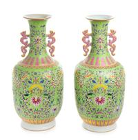 A Pair of Chinese Enameled Porcelain Vases Height 15 3/4 inches. — 20TH CENTURY