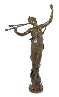 Eugene Marioton, (French, 1853-1933), Femme jouant de la double flute