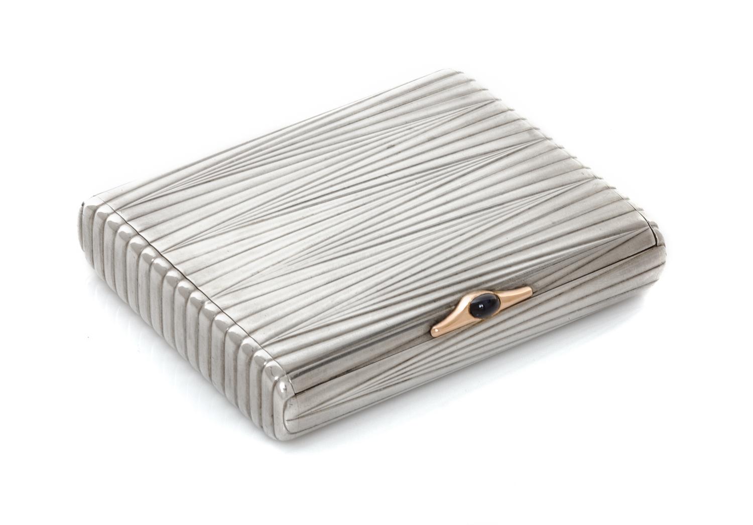 A Russian Silver and Jeweled Cigarette Case, Mark of Faberge with Imperial warrant, workmaster's mark of A.J. Nevalaien, St. Petersburg