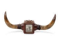 Longhorn Mount With Decorative Tooled Leather Photo Box