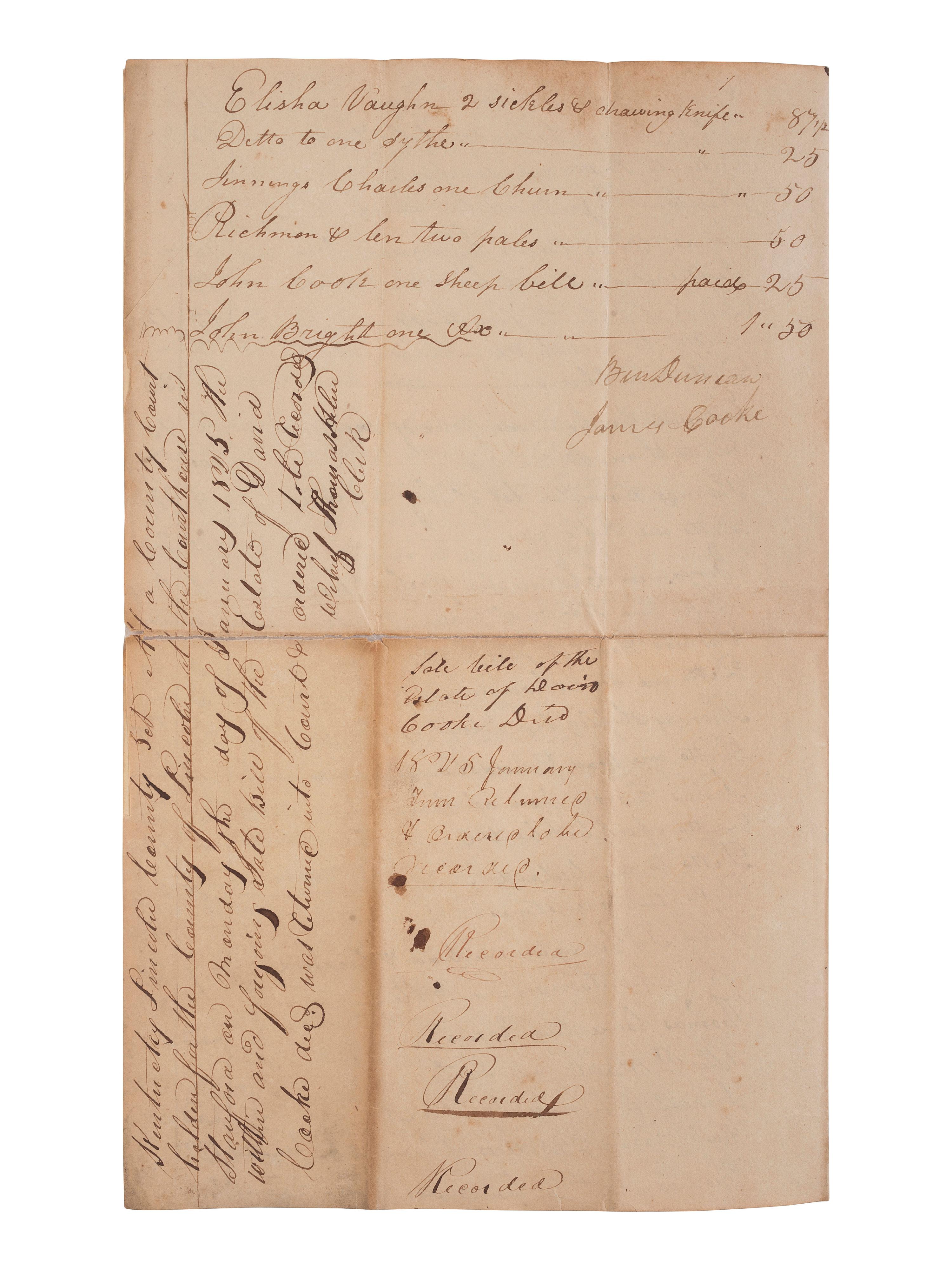 [ENSLAVEMENT & ABOLITION]. A group of 4 estate documents listing individual enslaved persons, most by name. [Lincoln County, KY], 1809-1830.