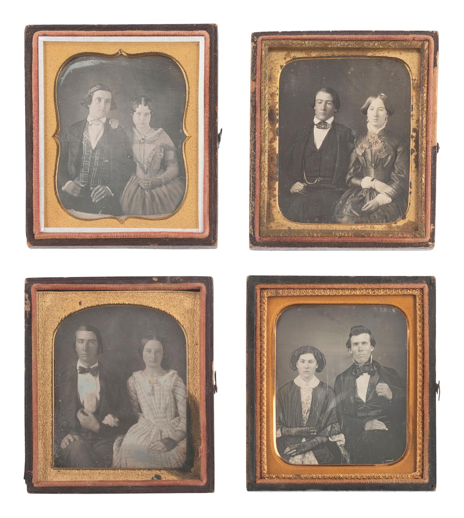 [EARLY PHOTOGRAPHY]. 19 sixth plate daguerreotypes of couples.