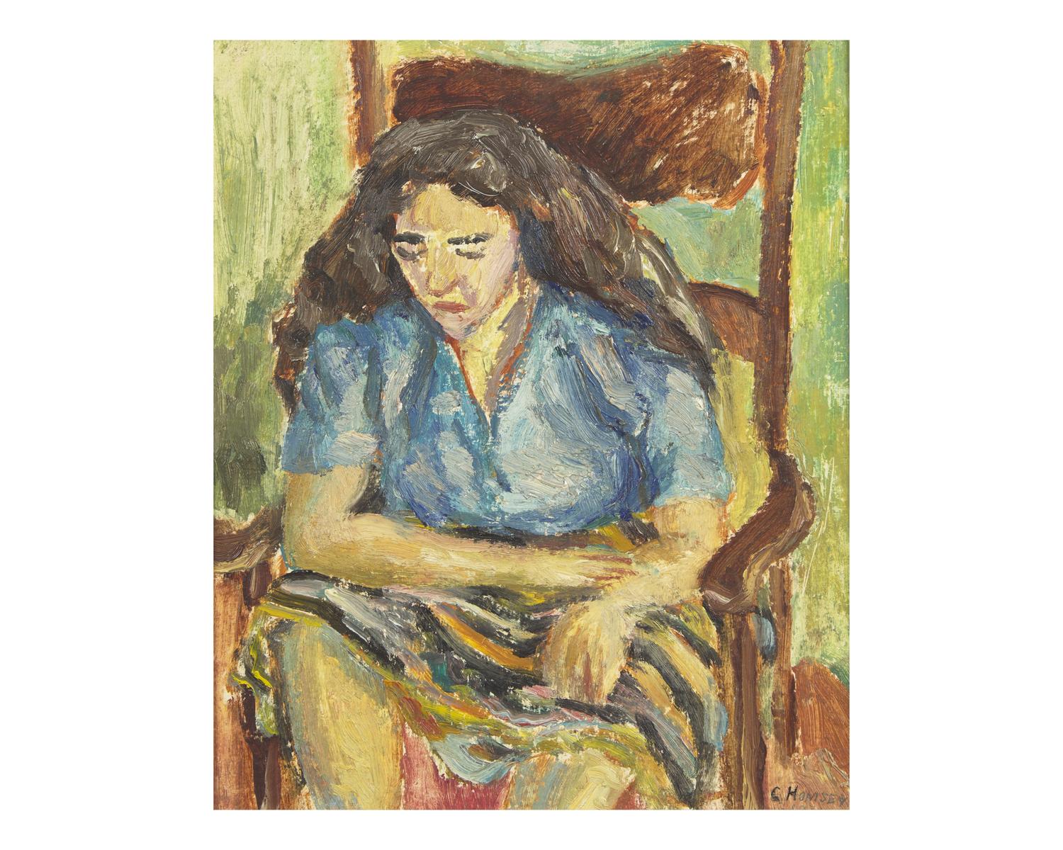 Woman Brushing Hair (1960) ; together with Lady in a Chair (1961), and Seated Nude (1970) as well as Crouching Nude (1966) by Edward Maher (American, 20th Century) (Four Works)