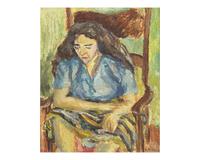 Woman Brushing Hair (1960) ; together with Lady in a Chair (1961), and Seated Nude (1970) as well as Crouching Nude (1966) by Edward Maher (American, 20th Century) (Four Works)