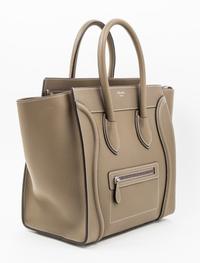 A Celine Taupe Leather Micro Luggage Tote, 12" x 12" x 7"; Handle drop: 5".