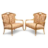 A Pair of Art Nouveau Style Giltwood Settees