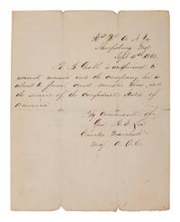 [CIVIL WAR]. Order written by Lt. Col. Charles Marshall for Robert E. Lee, from Antietam Battlefield