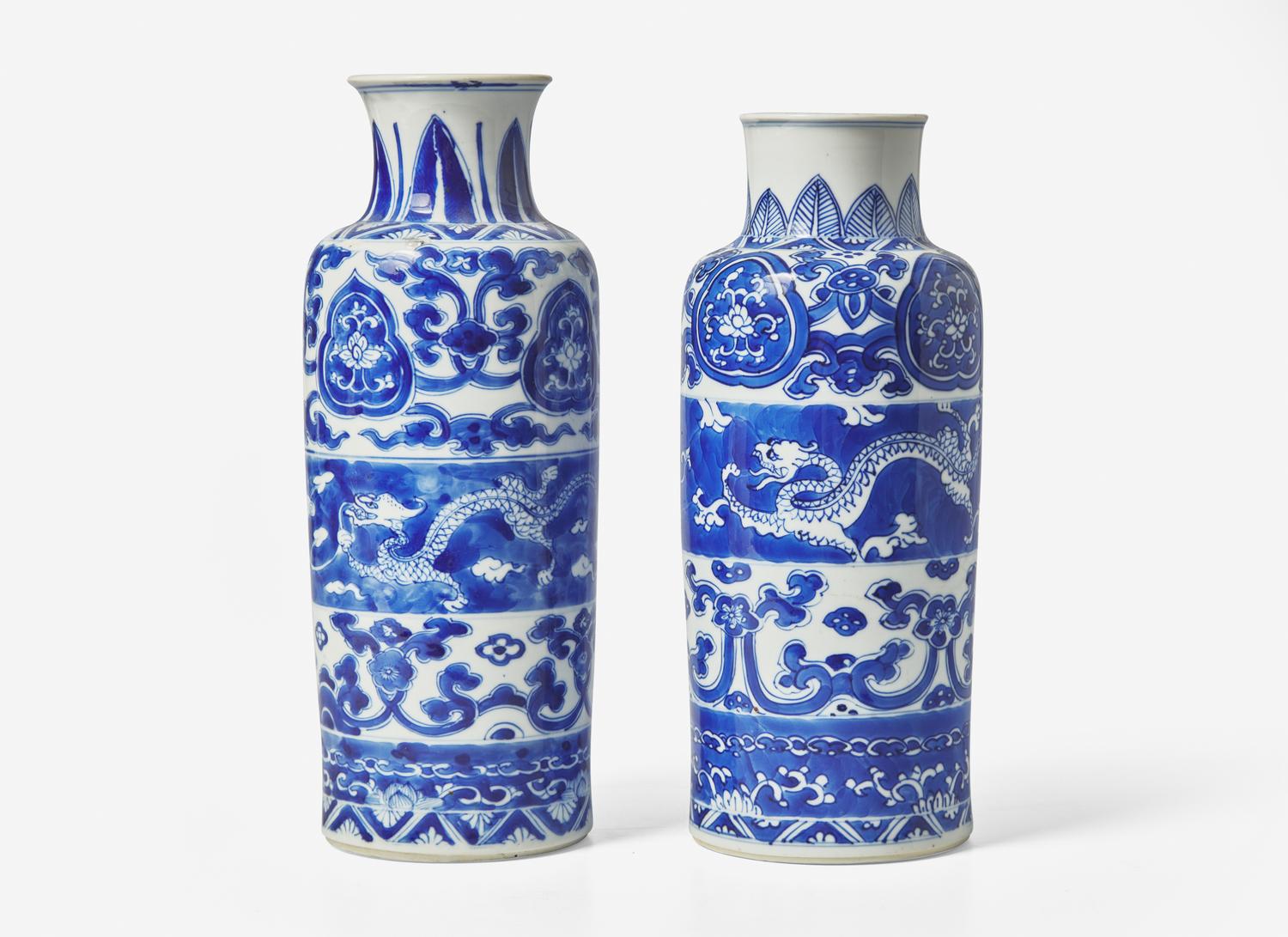 An Associated Pair of Chinese Blue and White Sleeve Vases