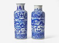 An Associated Pair of Chinese Blue and White Sleeve Vases