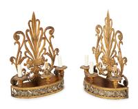 A Pair of Italian Gilt Metal and Glass Three-Light Sconces — Early 20th Century