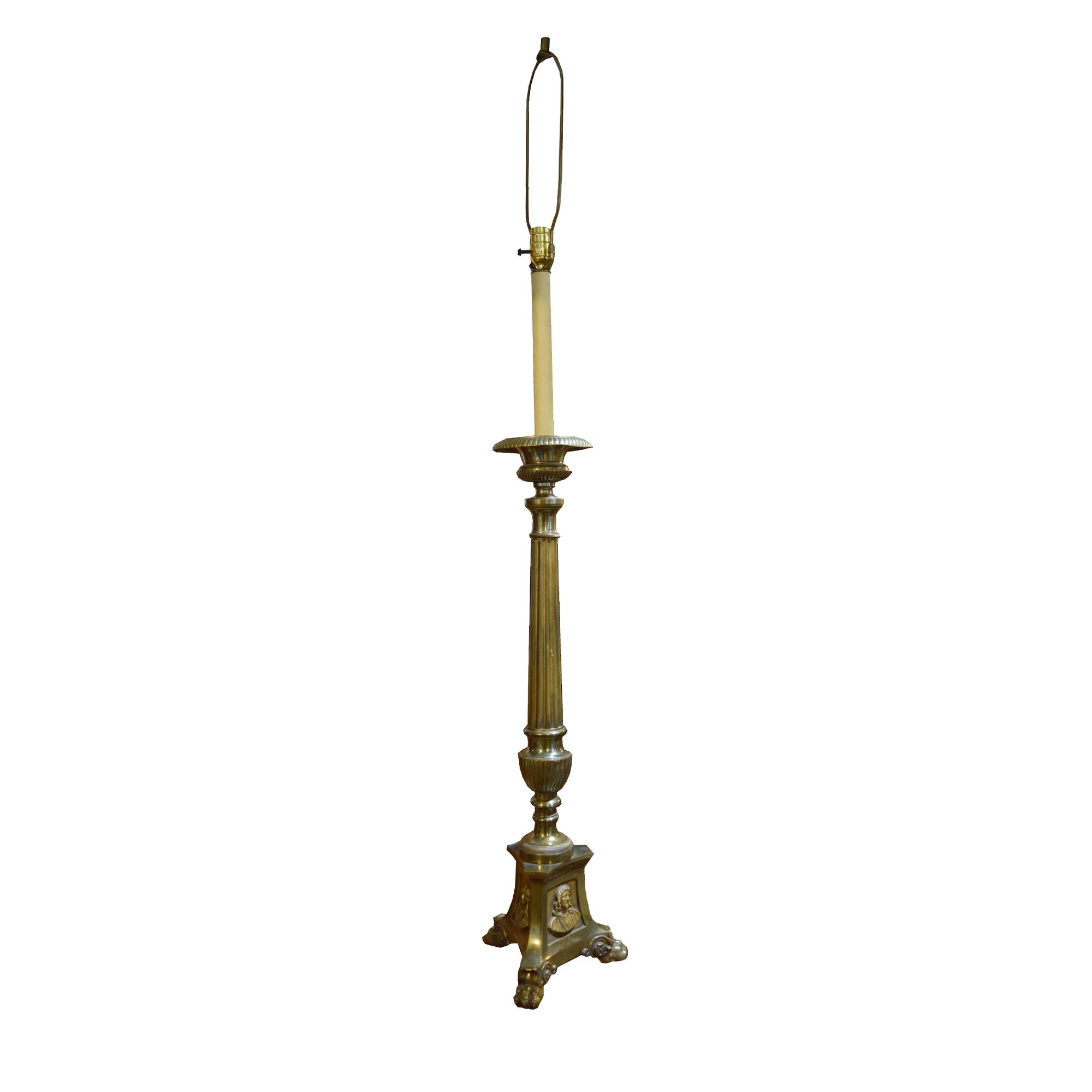 A Pair of Brass Candlestick Lamps 11" W x 11" D x 61" H — Argentina, Circa 1940