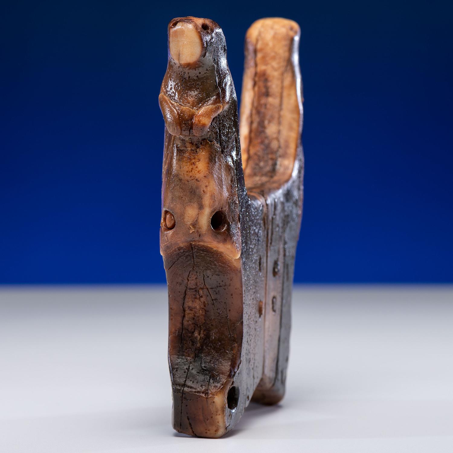 Iñupiat Fossilized Walrus Ivory Harpoon Rest, with Seals