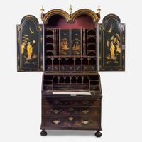A Queen Anne gilt-decorated japanned double-dome bureau bookcase early 18th century