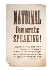 [BRECKINRIDGE, John C. (1821-1875)]. National Democratic Speaking! [Liberty, MO]: N.p., 1860.