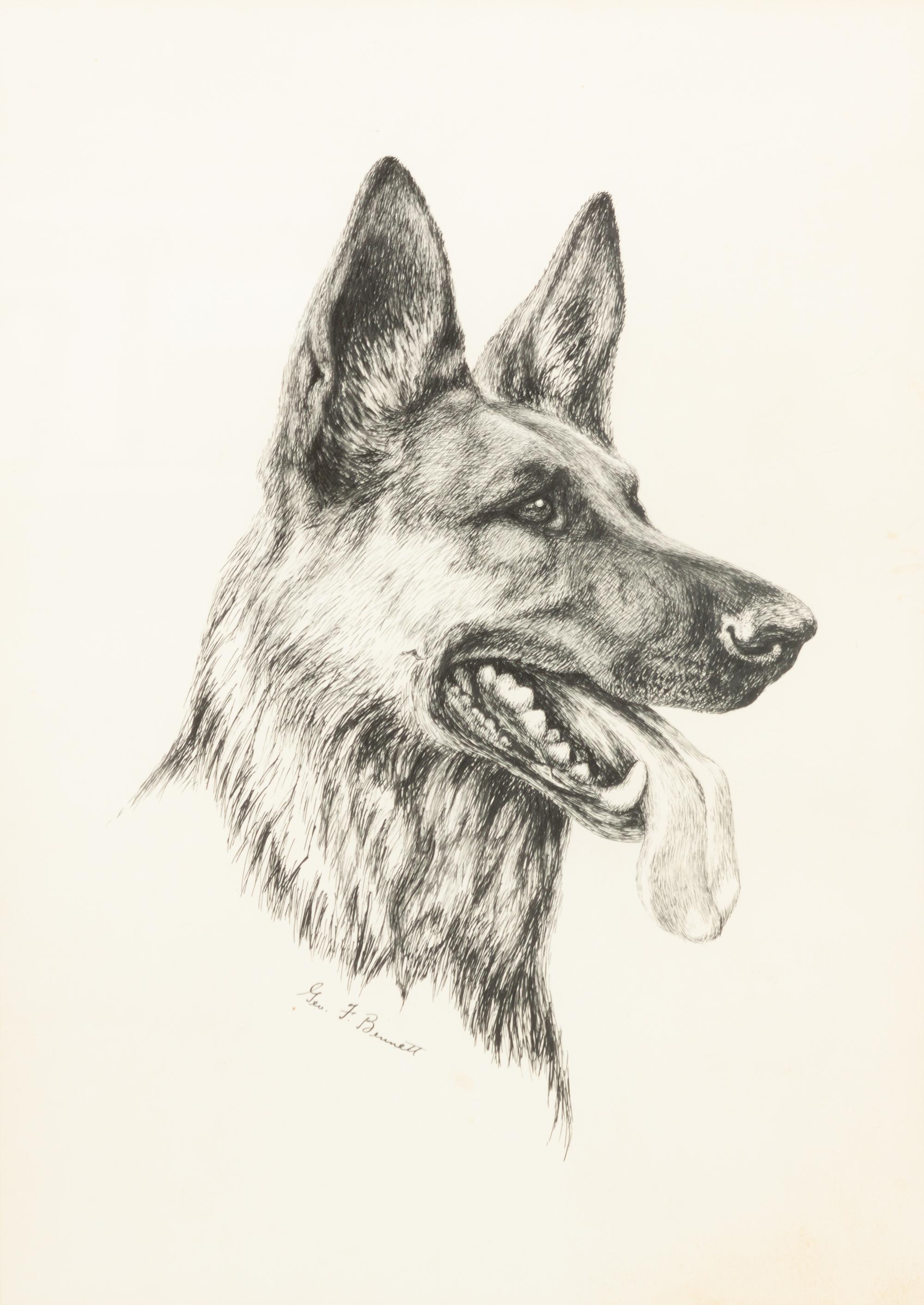 Two Works of Art depicting German Shepherds Larger: 20 x 16 inches.