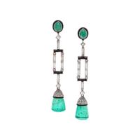ART DECO, DIAMOND, EMERALD, ONYX AND ENAMEL EARRINGS
