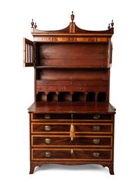 A Federal Mahogany and Satinwood-Inlaid Marquetry Fall Front Secretary Desk