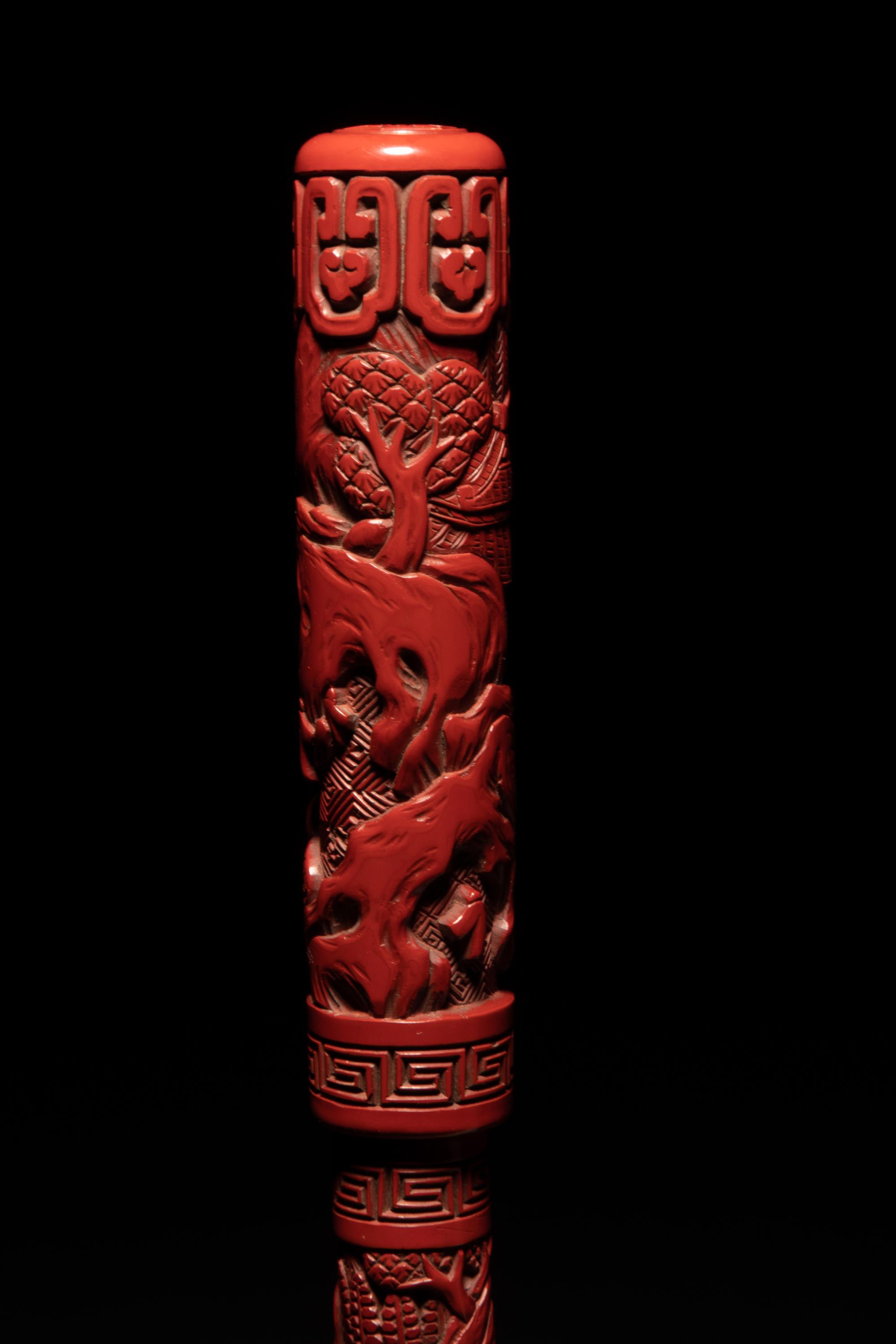 A Pair of Cinnabar Lacquer Brushes and Covers