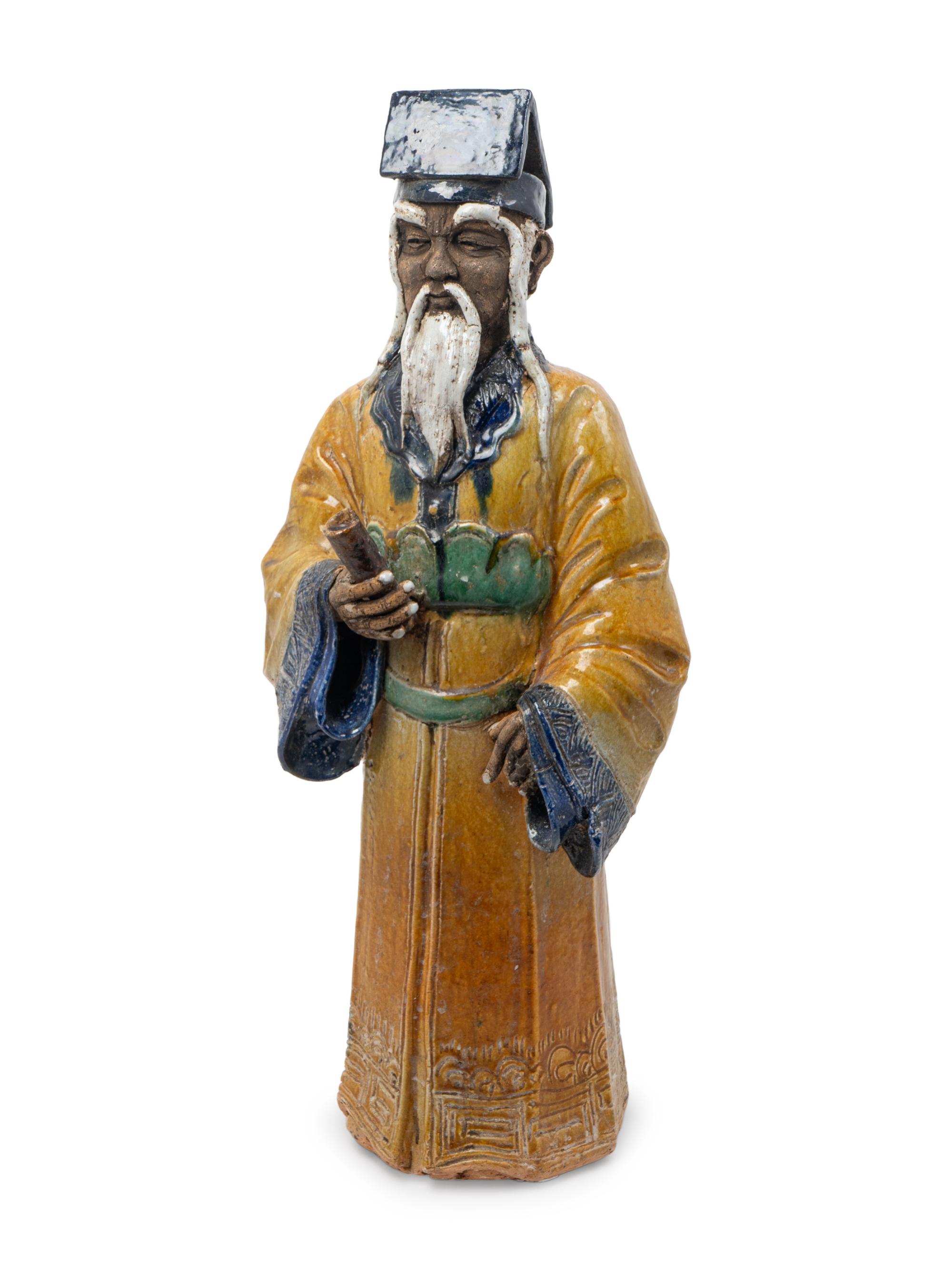 A Chinese Glazed Pottery Figure of a Sage