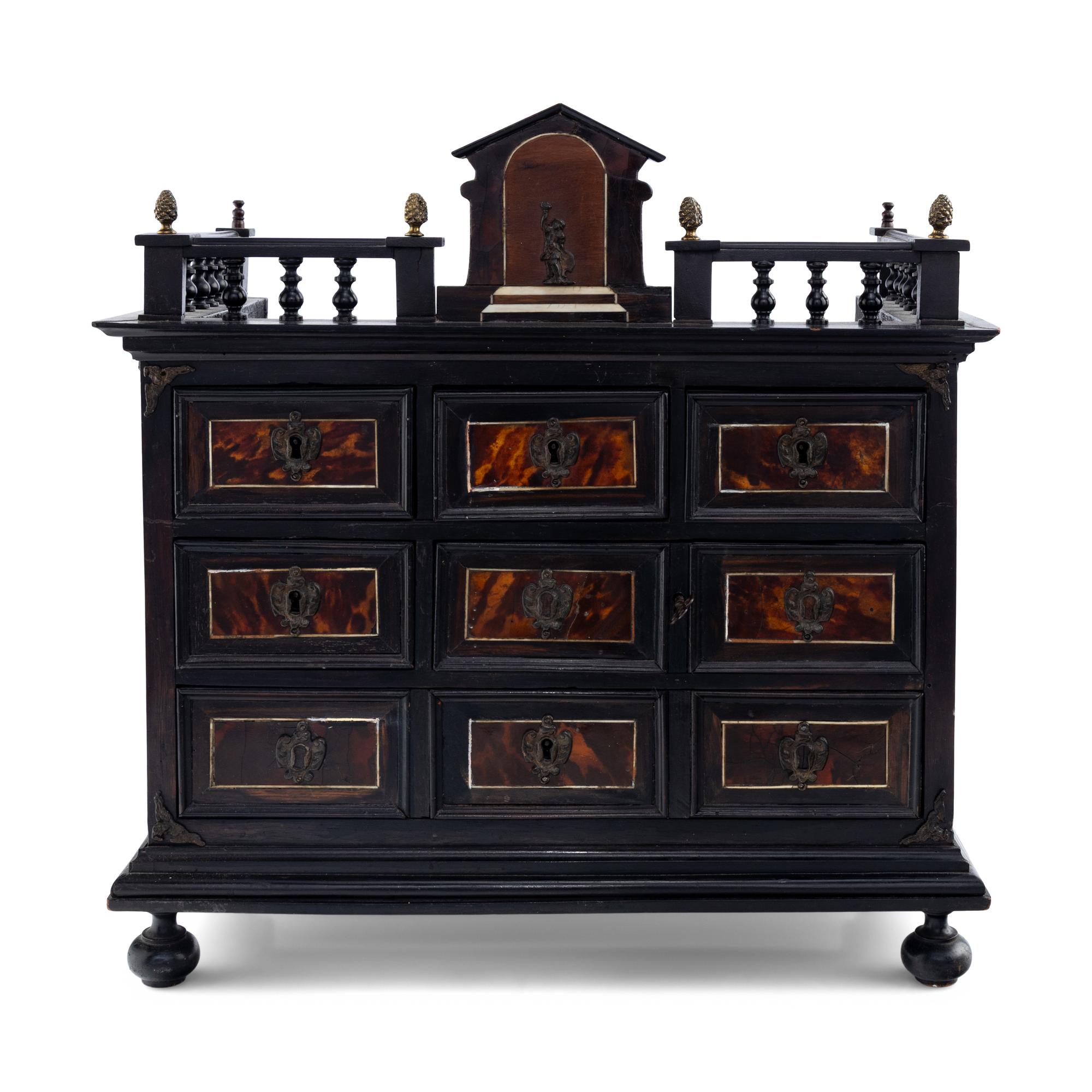 A Dutch Ebonized and Tortoise-Shell Veneered Jewelry Cabinet